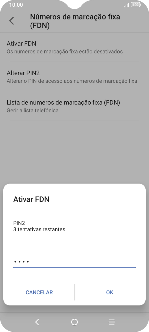 Introduza o código PIN2 e prima OK.