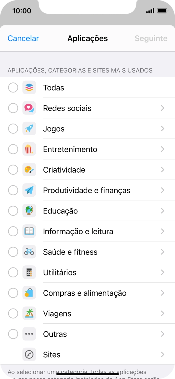 Prima as categorias pretendidas.