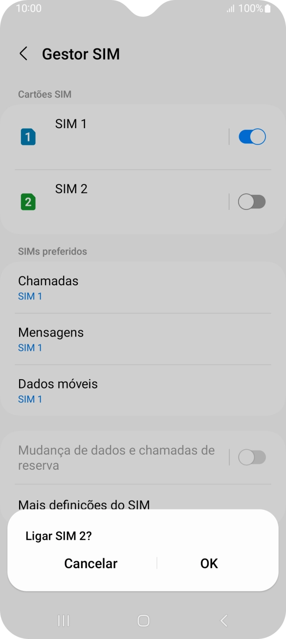 Para ativar o cartão SIM, prima OK.