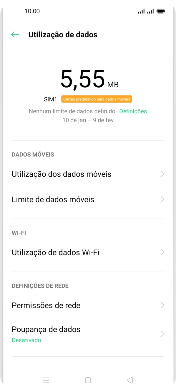 O consumo total de dados é agora mostrado no ecrã.