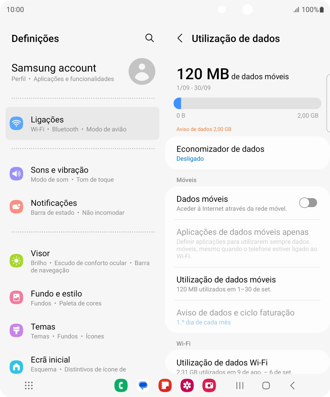 O consumo total de dados é agora mostrado no ecrã.