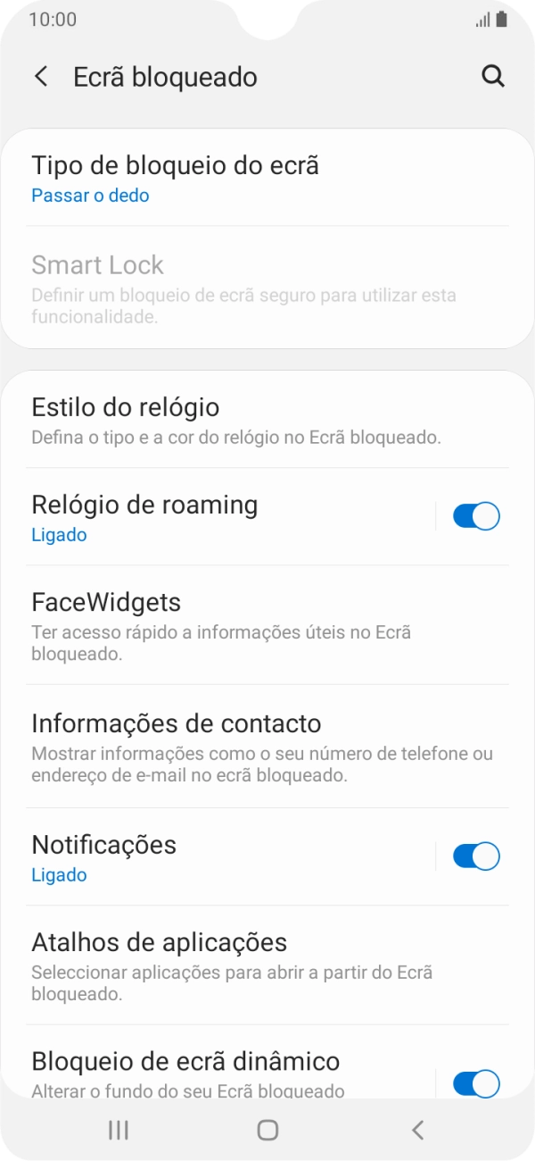 Prima Tipo de bloqueio do ecrã.