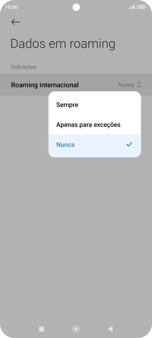 Prima a definição pretendida para ativar ou desativar a função.