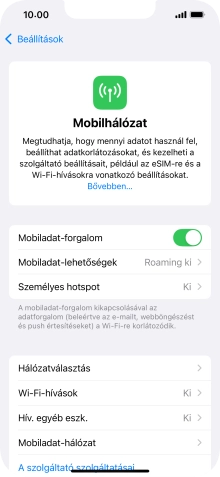Kattints a „Mobiladat-forgalom” melletti csúszkára a funkció be- vagy kikapcsolásához.