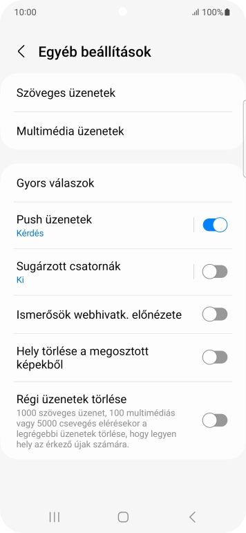 Válaszd a Szöveges üzenetek lehetőséget.