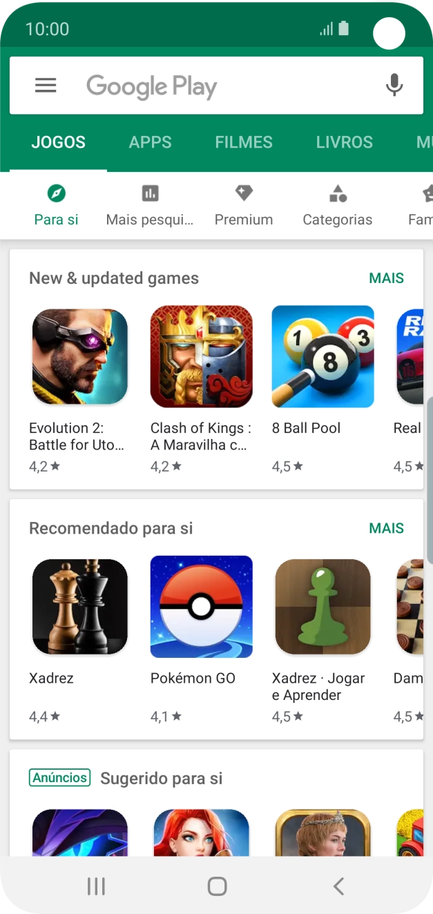 Deslize o dedo sobre o ecrã da esquerda para a direita.