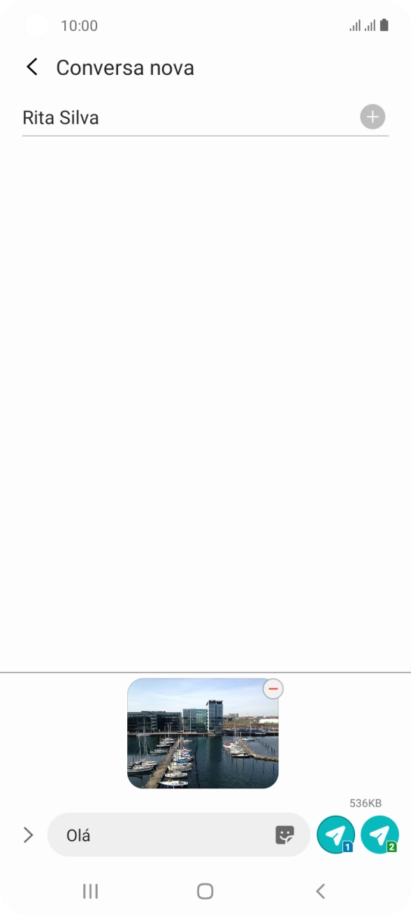 Prima o ícone para enviar junto ao cartão SIM pretendido quando terminar de escrever a sua mensagem multimédia.