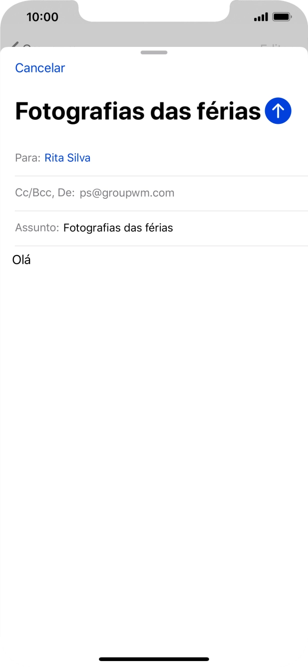 Mantenha premido o campo de escrita até aparecer um menu no ecrã.