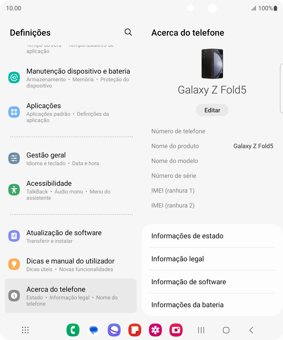 O código IMEI é mostrado no ecrã.