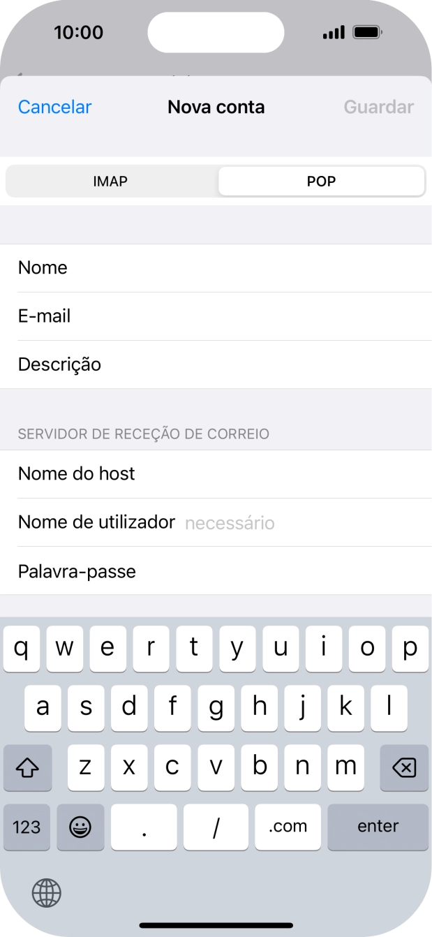 Prima Nome de utilizador e introduza o nome de utilizador da sua conta de e-mail na Vodafone.