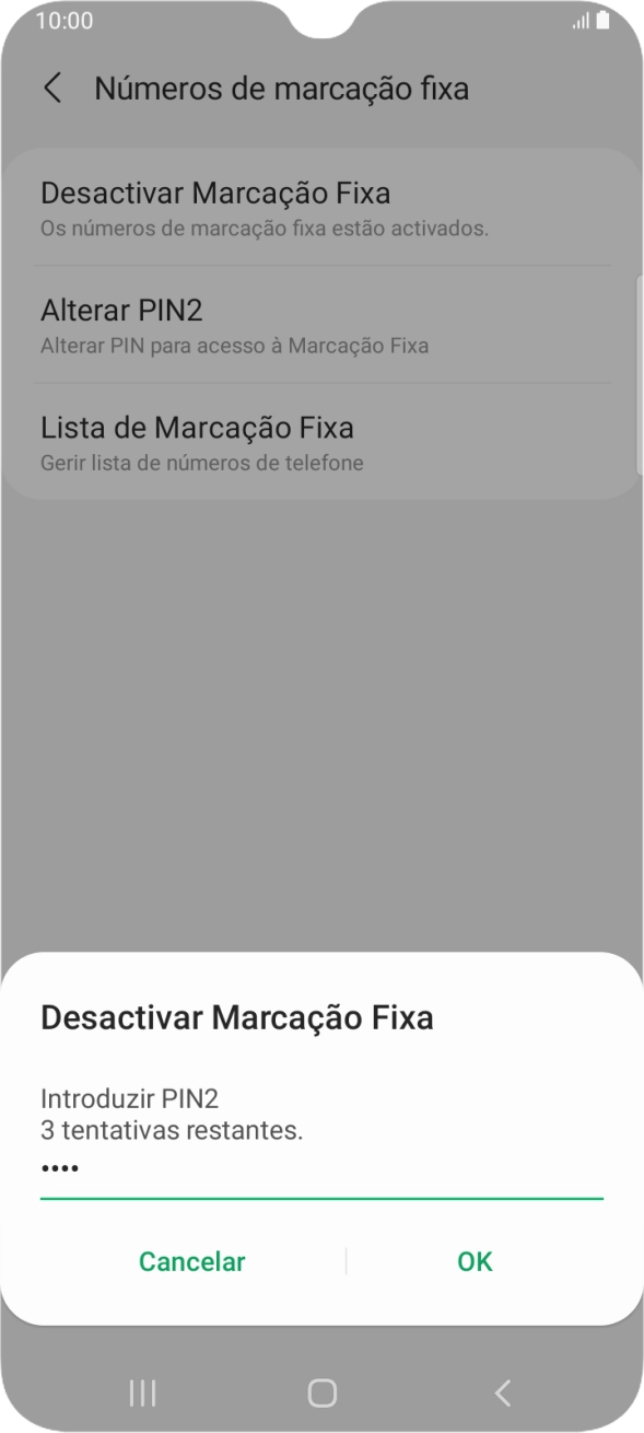 Introduza o código PIN2 e prima OK.