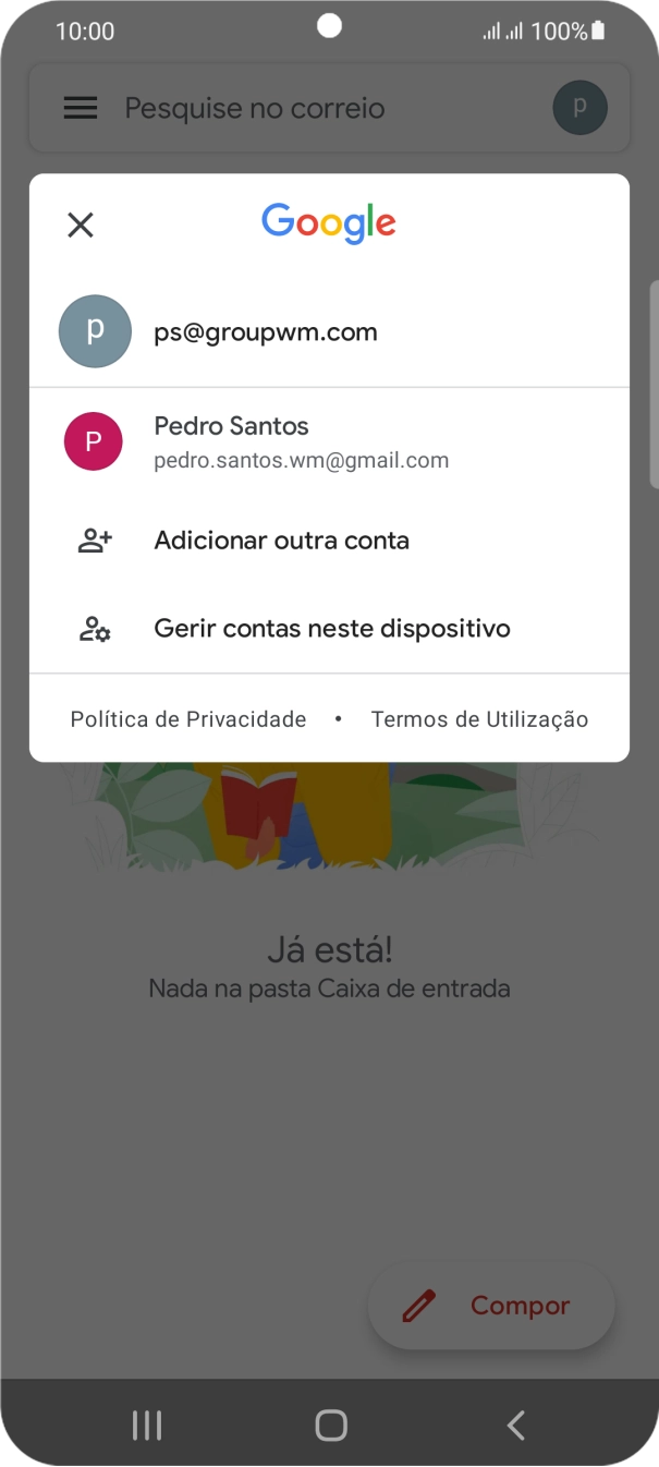 Prima a conta de e-mail pretendida.