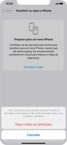 Prima Repor todas as definições. Retire o retentor do cartão SIM Siga as indicações no ecrã para configurar o telefone de modo que este fique pronto a ser utilizado.