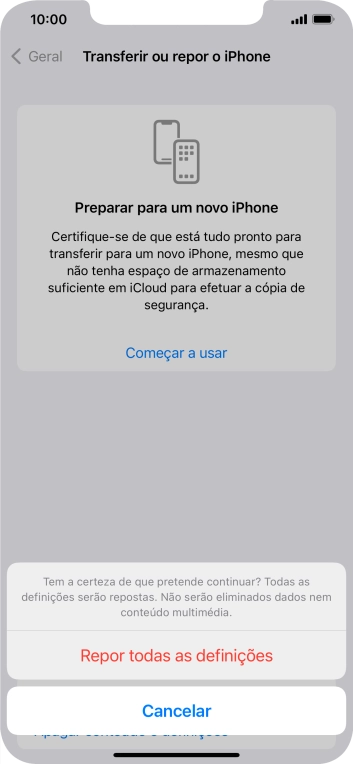 Prima Repor todas as definições. Retire o retentor do cartão SIM Siga as indicações no ecrã para configurar o telefone de modo que este fique pronto a ser utilizado.