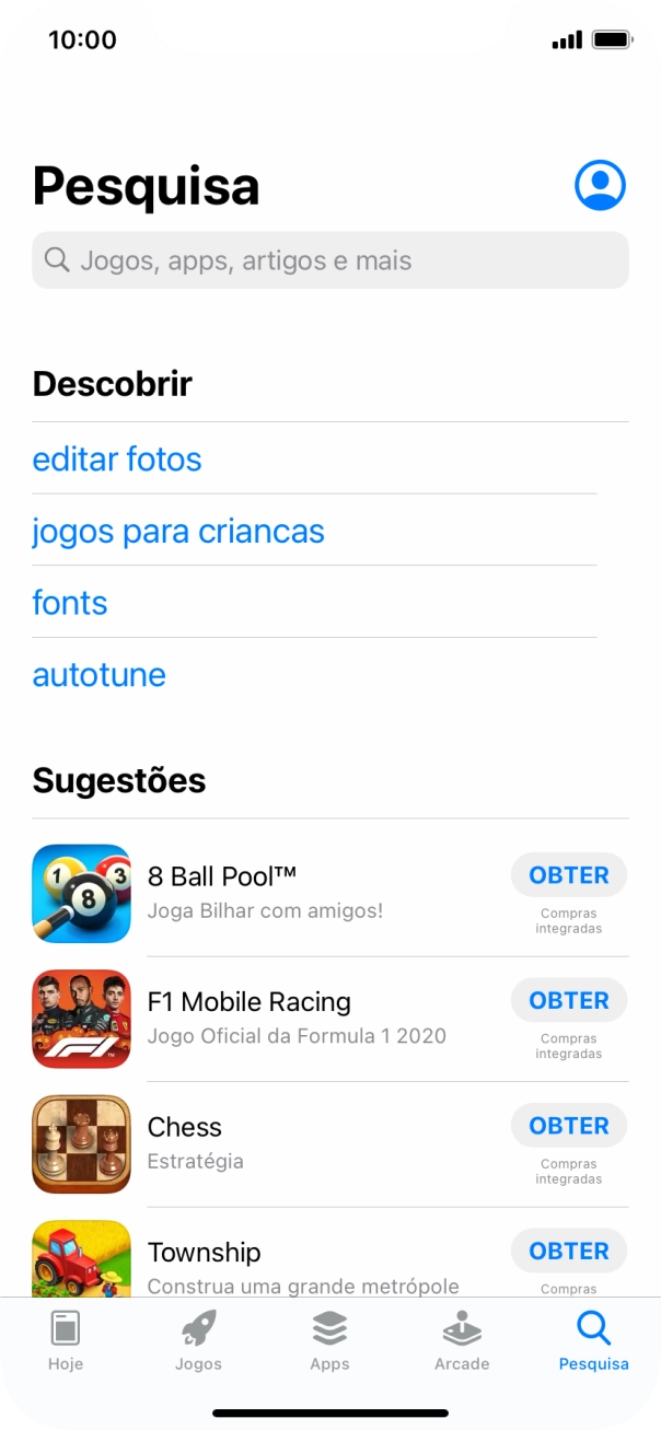 Prima o campo de pesquisa e introduza o nome ou categoria da app pretendida.