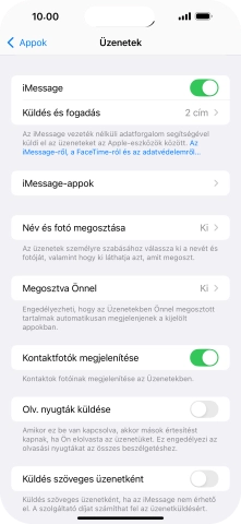 Kattints a „Küldés szöveges üzenetként” melletti csúszkára a funkció be- vagy kikapcsolásához.