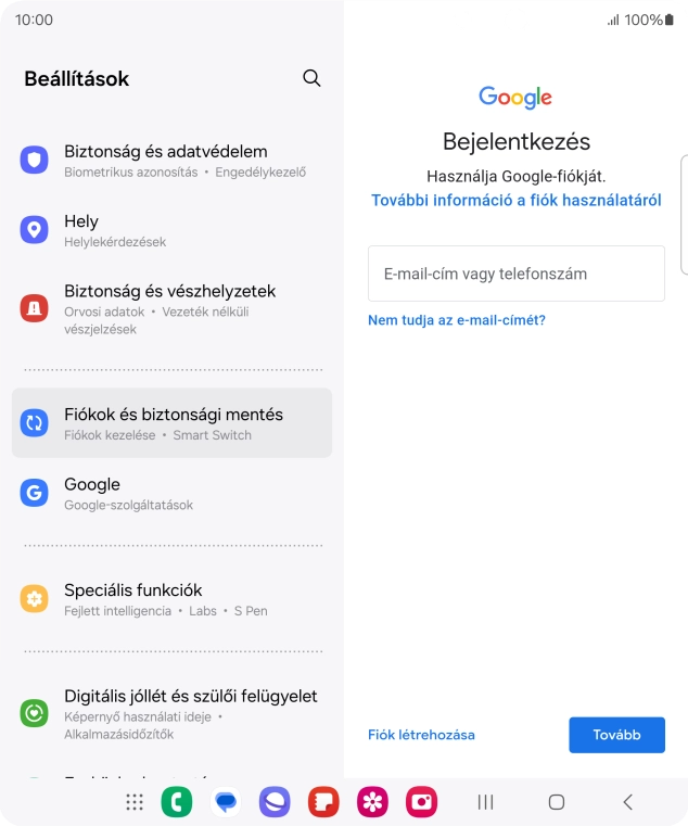 Amennyiben nincs Google-fiókod, válaszd a Fiók létrehozása lehetőséget, és kövesd a képernyőn megjelenő utasításokat egy új fiók létrehozásához.