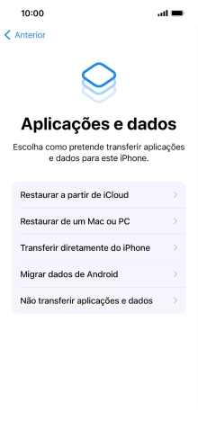 Prima Não transferir aplicações e dados e siga as indicações no ecrã para terminar a ativação.