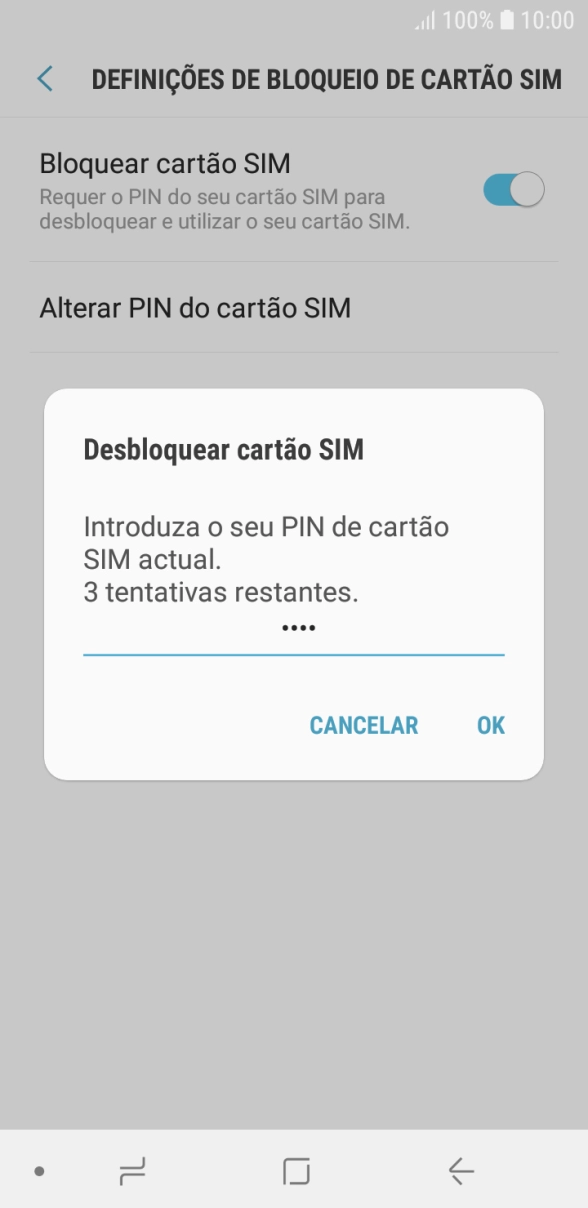 Introduza o seu código PIN e prima OK.