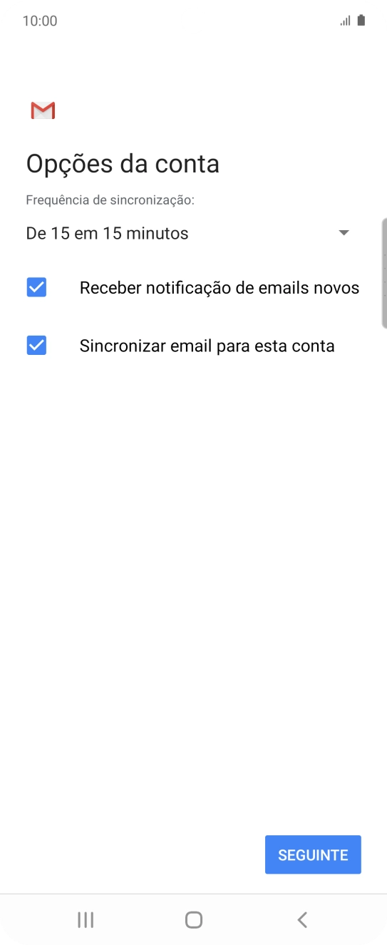 Se o ecrã mostrar esta imagem, a sua conta foi identificada e configurada automaticamente. Siga as indicações no ecrã para introduzir informações adicionais e concluir a configuração.