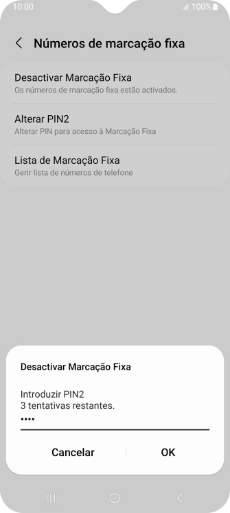 Introduza o código PIN2 e prima OK.