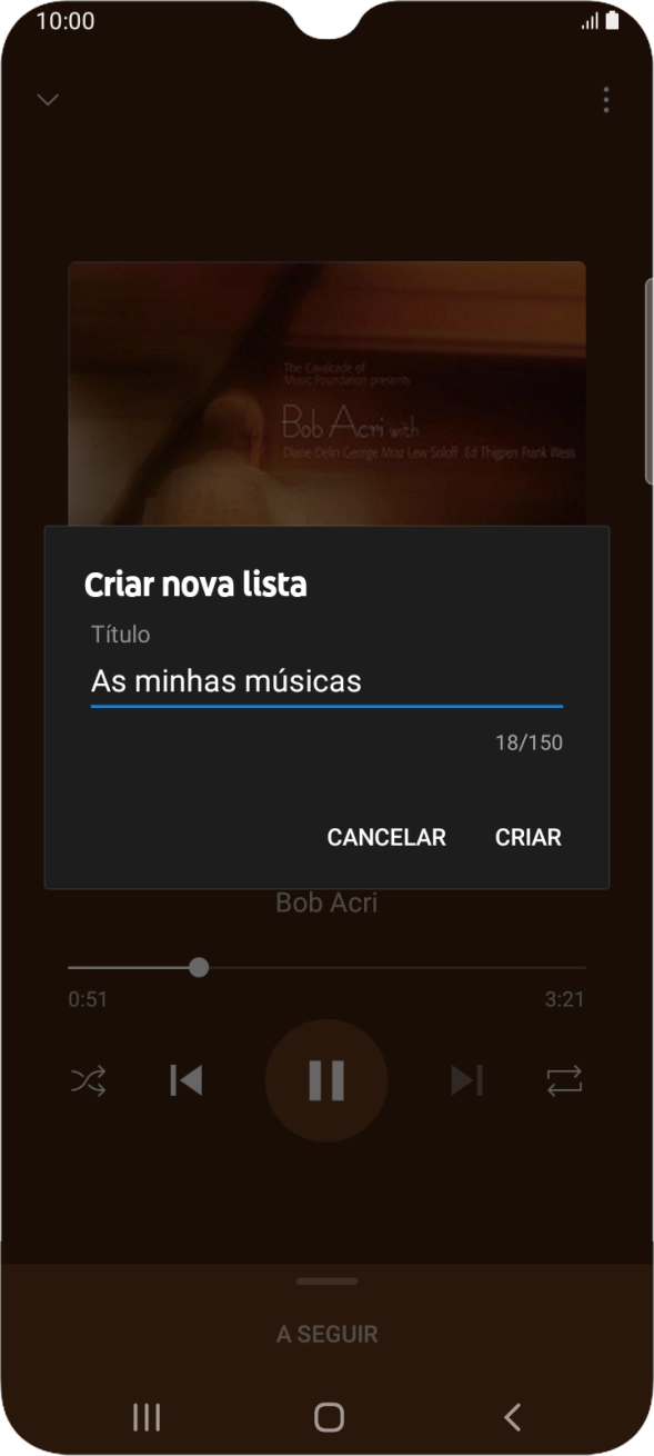 Introduza o nome pretendido para a lista de reprodução e prima CRIAR.