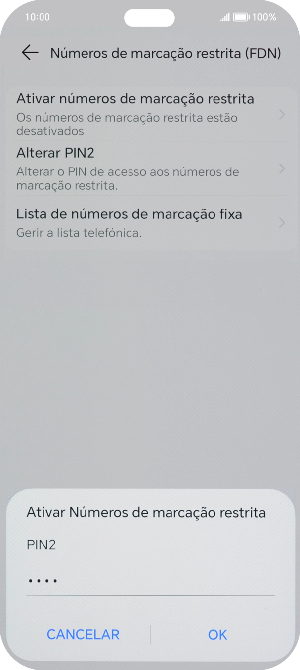 Introduza o código PIN2 e prima OK.