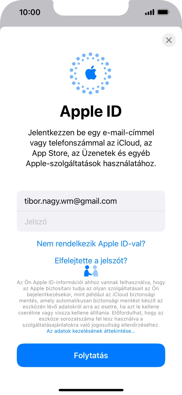 Kattints a Jelszó mezőre, és írd be az Apple ID-d jelszavát.