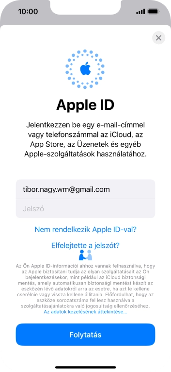 Kattints a Jelszó mezőre, és írd be az Apple ID-d jelszavát.