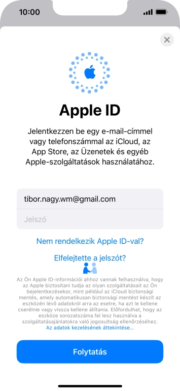 Kattints a Jelszó mezőre, és írd be az Apple ID-d jelszavát.