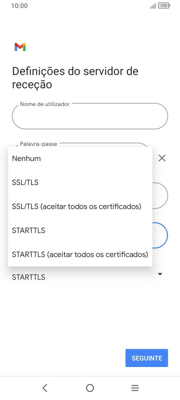 Prima SSL/TLS para ativar a função.