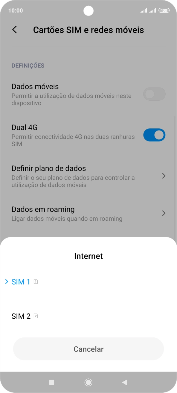 Prima o cartão SIM pretendido.