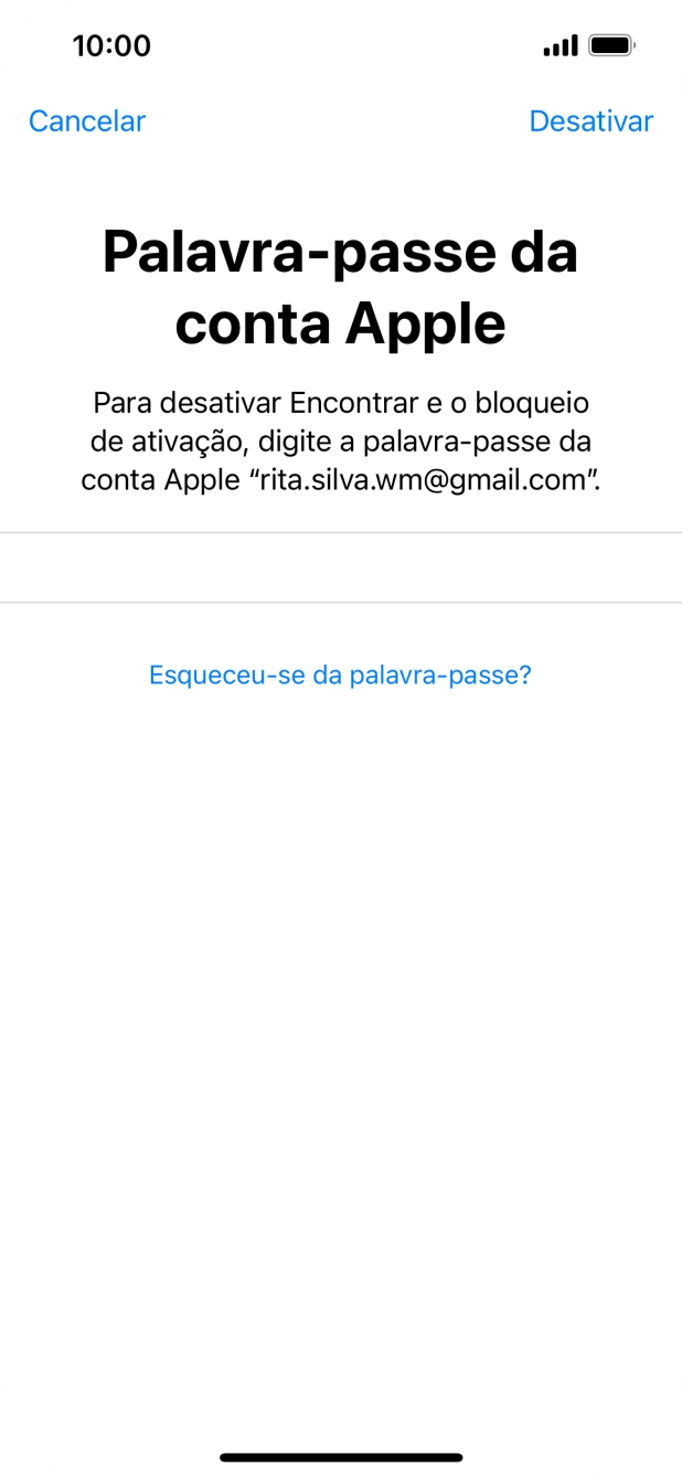 Introduza a password do ID Apple e prima Desactivar. Aguarde um momento enquanto o telefone restabelece as definições originais. Siga as indicações no ecrã para configurar o telefone de modo que este fique pronto a ser utilizado.