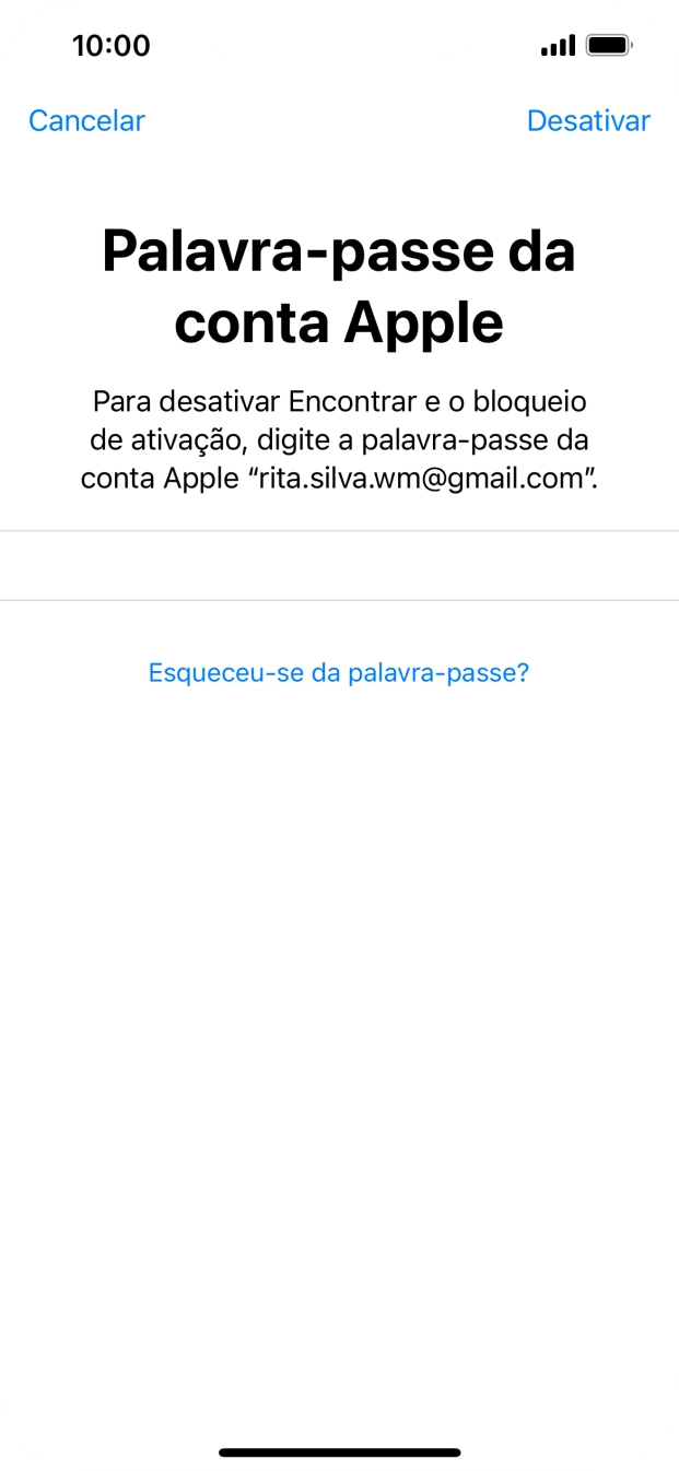 Introduza a password do ID Apple e prima Desactivar. Aguarde um momento enquanto o telefone restabelece as definições originais. Siga as indicações no ecrã para configurar o telefone de modo que este fique pronto a ser utilizado.