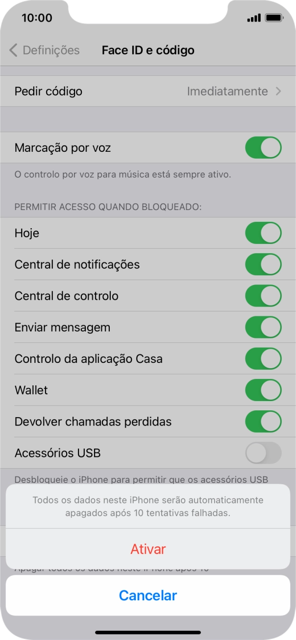 Se ativar a função, prima Ativar.
