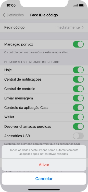 Se ativar a função, prima Ativar.