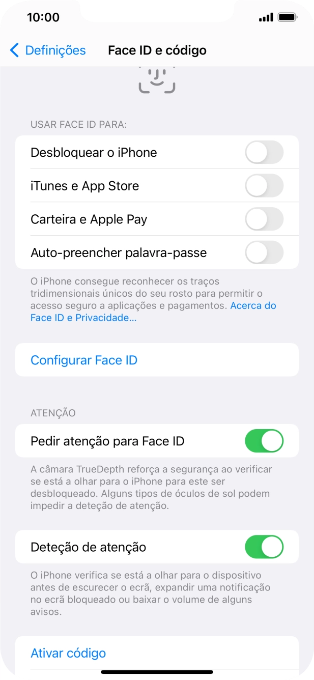 Prima Ativar código e introduza um código de bloqueio do telefone à escolha duas vezes de seguida.
