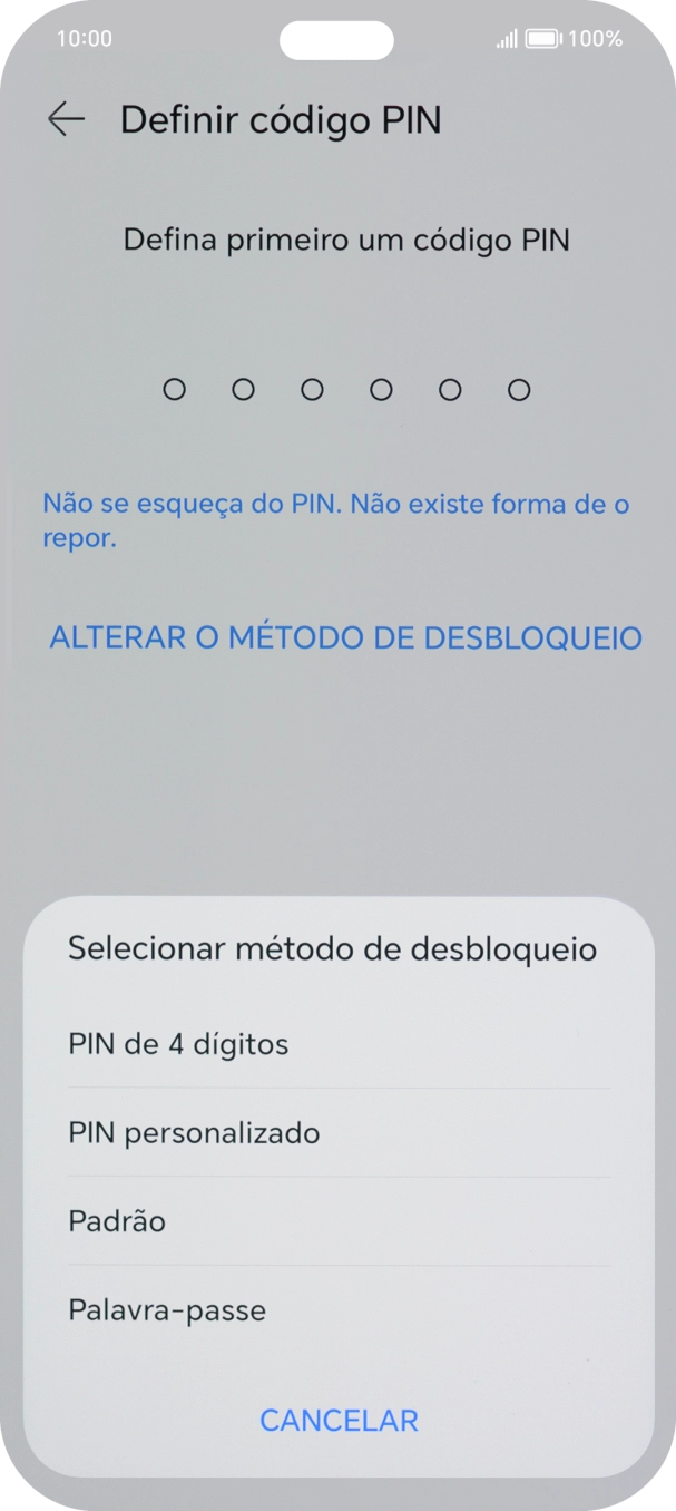 Prima o código de bloqueio do telefone pretendido e siga as indicações no ecrã para estabelecer um código de bloqueio adicional.