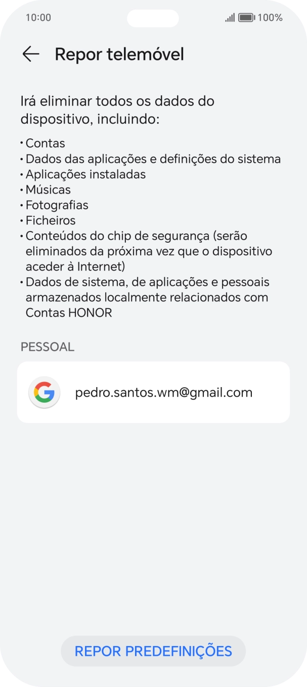 Prima REPOR PREDEFINIÇÕES.