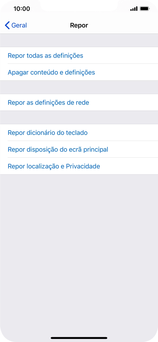 Prima Repor todas as definições.
