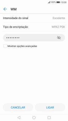 Introduza a password da rede Wi-Fi e prima LIGAR.