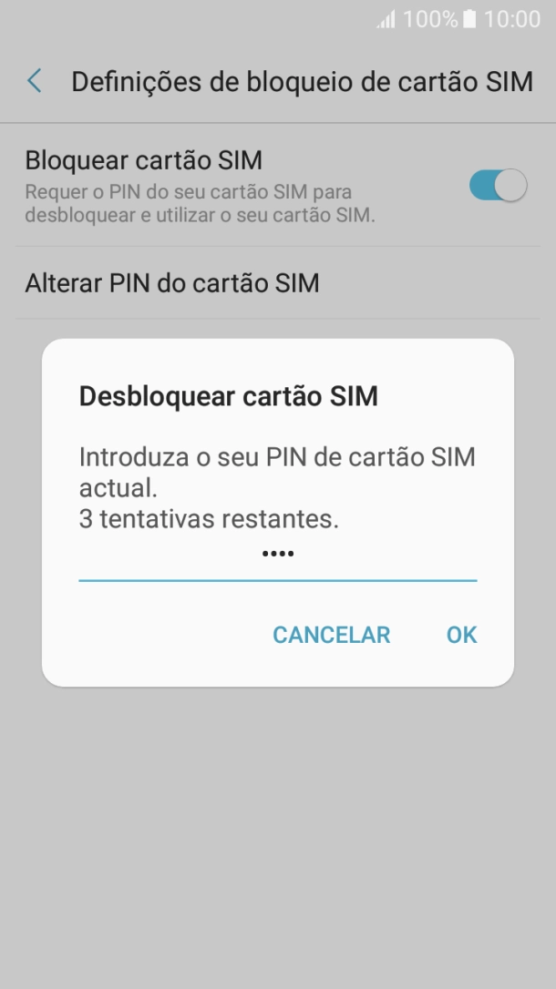Introduza o seu código PIN e prima OK.
