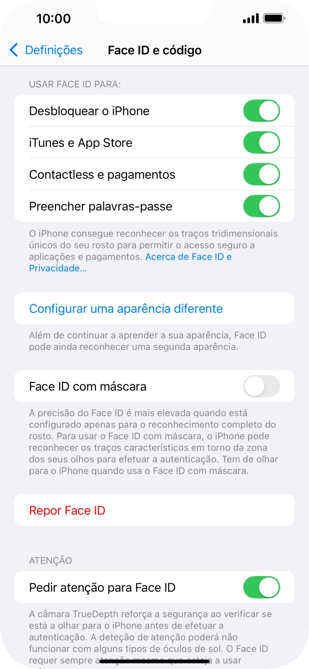 Prima os indicadores junto às definições pretendidas para as ativar ou desativar.