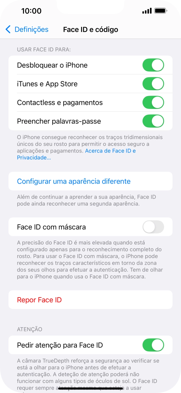 Prima os indicadores junto às definições pretendidas para as ativar ou desativar.