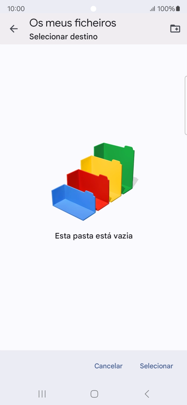 Se quiser criar uma nova pasta, prima o ícone de nova pasta e siga as indicações no ecrã para criar uma nova pasta.