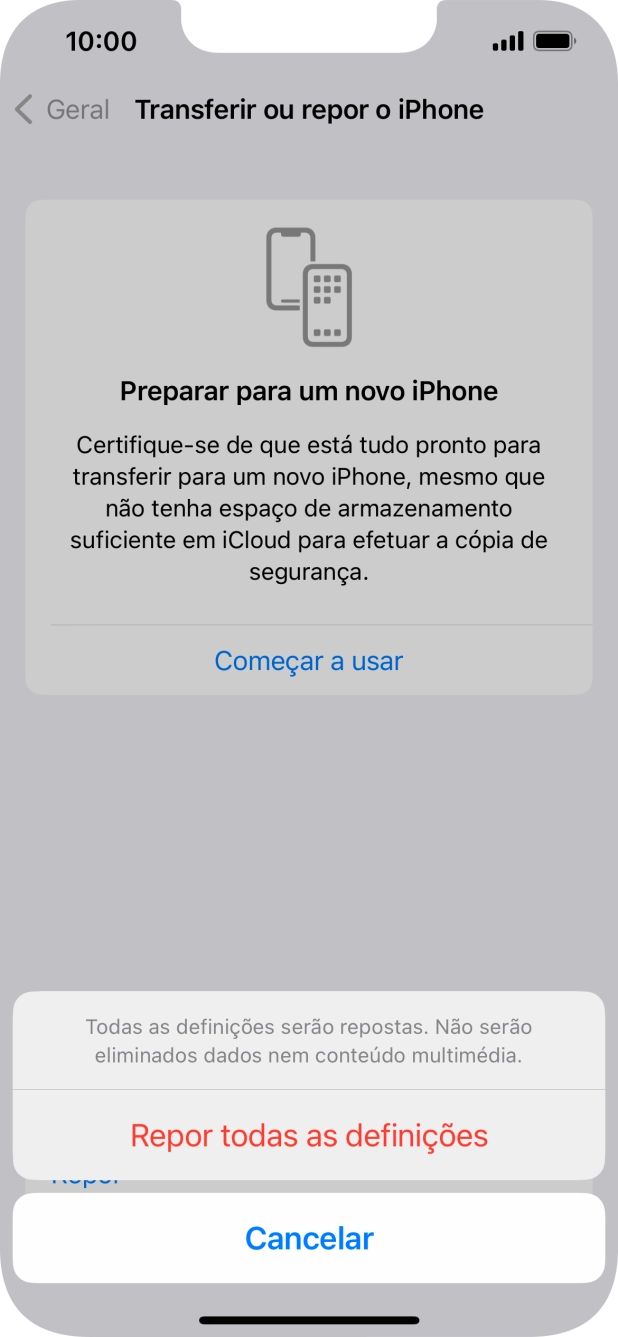 Prima Repor todas as definições.