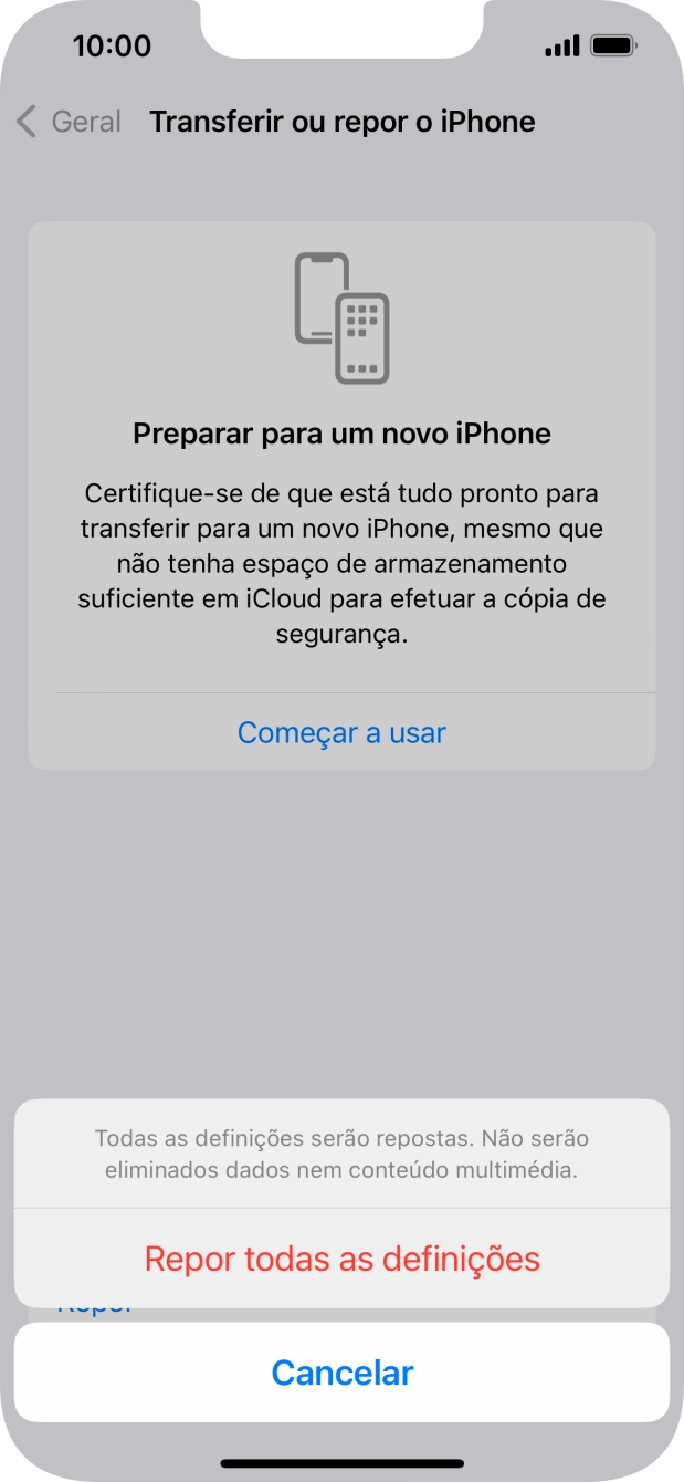 Prima Repor todas as definições.
