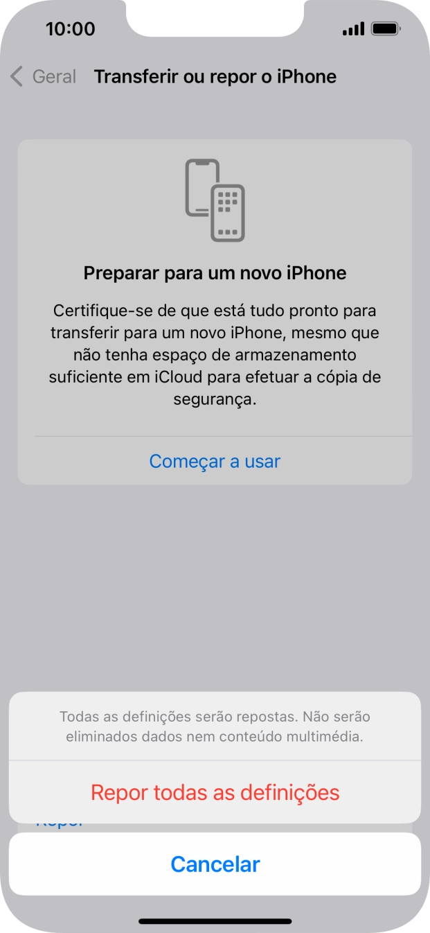 Prima Repor todas as definições.