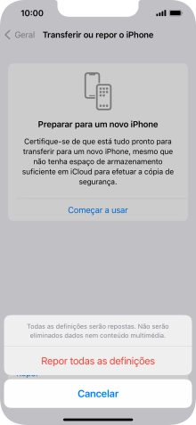 Prima Repor todas as definições.