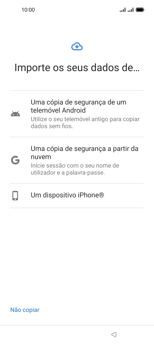 Prima a definição pretendida e siga as indicações no ecrã para transferir conteúdo de outro telefone.